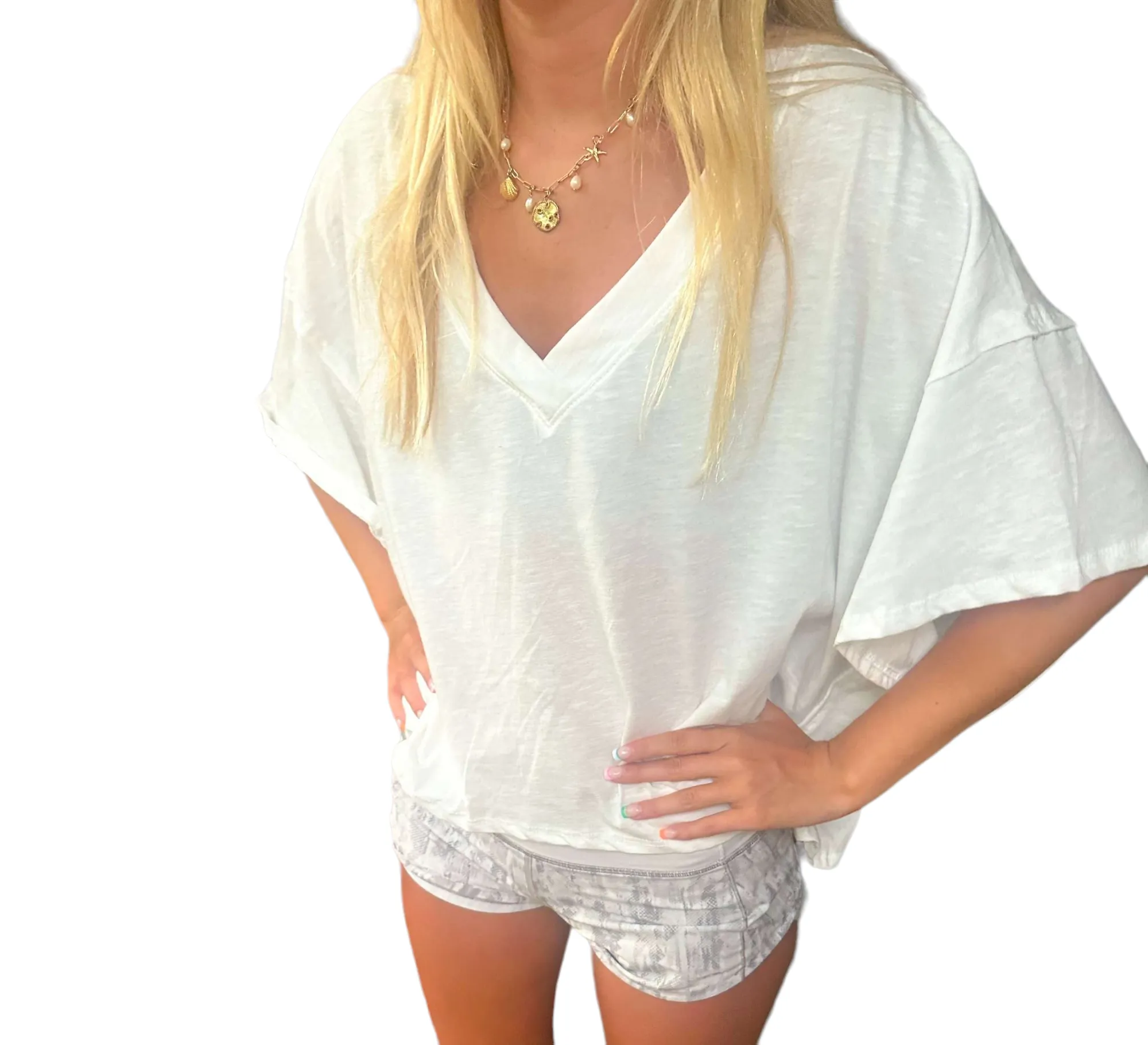 Effortless Chic: High-Low V-Neck Oversized Tee
