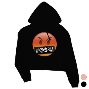 Emoji-Angry Womens Crop Hoodie Mad Humurous Halloween Birthday Gift