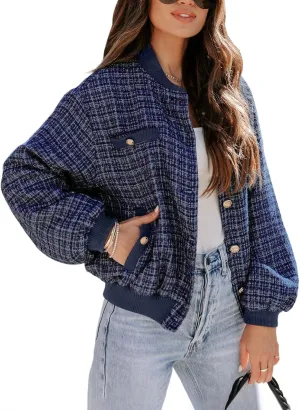 EVALESS Fashion Jacket for Women 2024 Fall Winter Trendy Button Short Shacket Long Sleeve Plaid Cropped Jackets