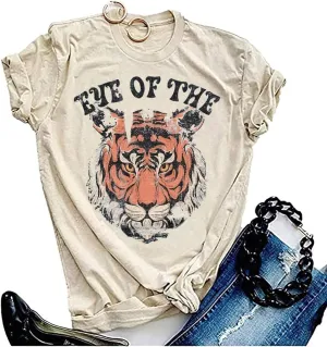 Eye of The Tiger Shirt Women Vintage Tiger Printed Short Sleeve Tshirt Throwback Concert T-Shirts Casual Tee Tops