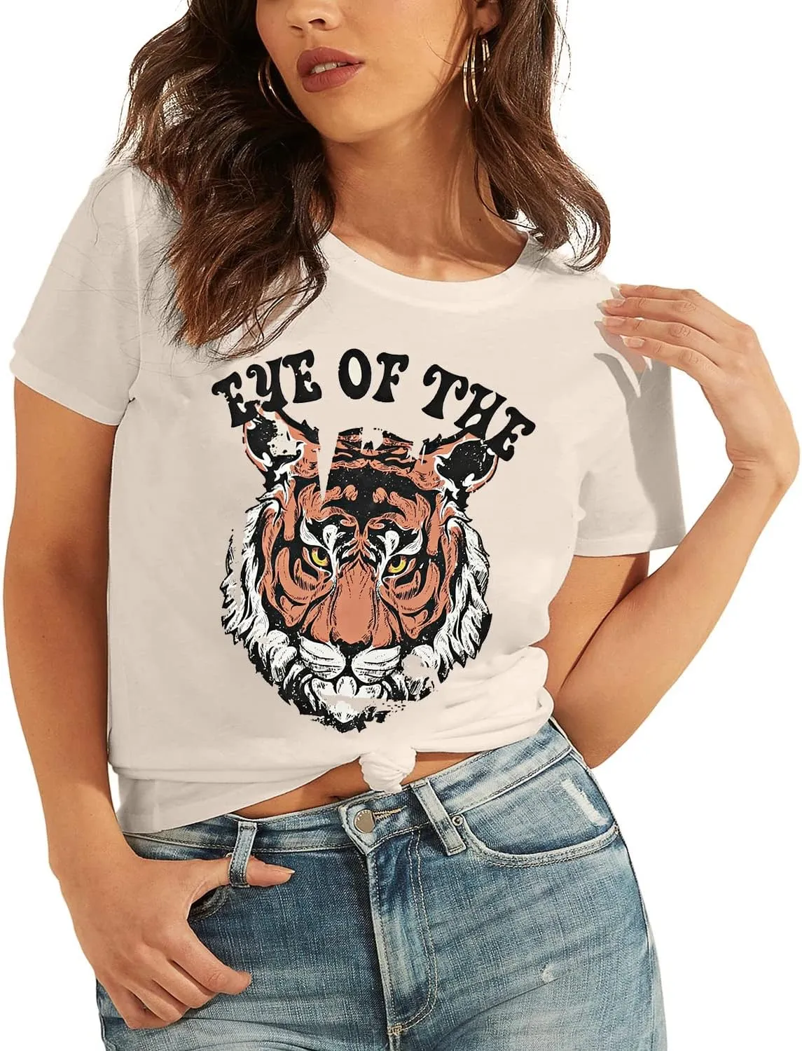Eye of The Tiger Shirt Women Vintage Tiger Printed Short Sleeve Tshirt Throwback Concert T-Shirts Casual Tee Tops