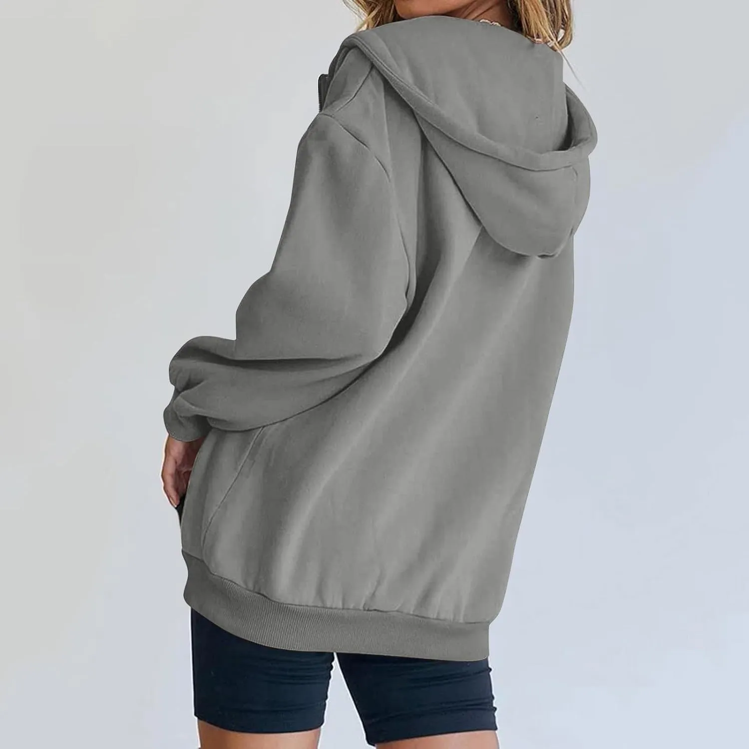 Fall Casual Hoodies for Women Casual Loose Quarter Zip Up Hooded Long Sleeve Pullovers Solid Color Workout Sweatshirt