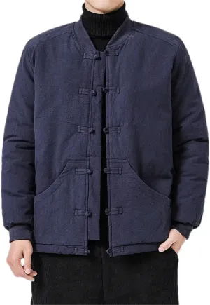Fall Winter Men's Trendy Solid Color Cotton Coat Padded Thickening Warm Men's Wool Coat