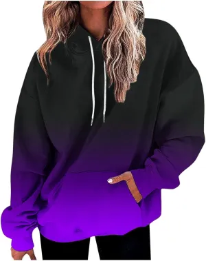 Fashion Ombre Tie Dye Hoodies for Teen Girls, Womens Casual Long Sleeve Hooded Pullover Gradient Baggy Sweatshirts