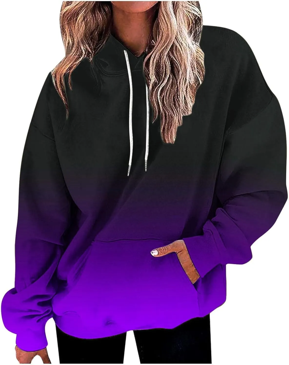 Fashion Ombre Tie Dye Hoodies for Teen Girls, Womens Casual Long Sleeve Hooded Pullover Gradient Baggy Sweatshirts
