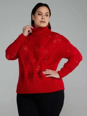 Fashion To Figure - Distressed Look Turtleneck Sweater