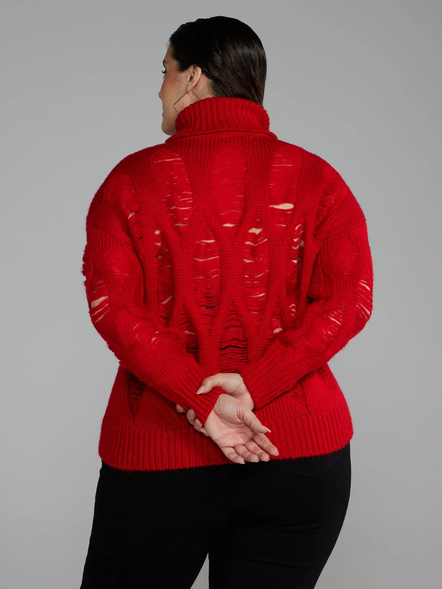 Fashion To Figure - Distressed Look Turtleneck Sweater