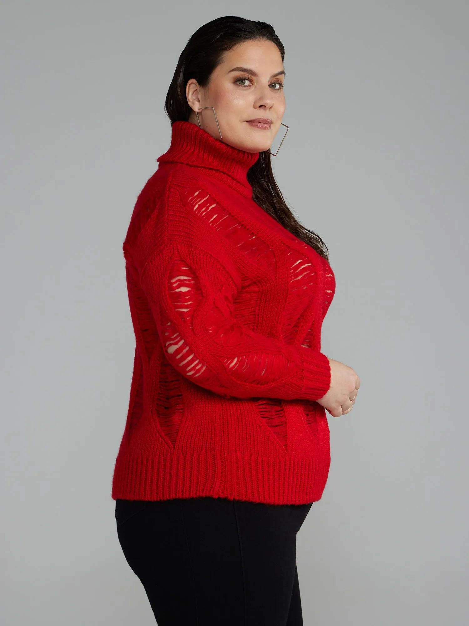 Fashion To Figure - Distressed Look Turtleneck Sweater