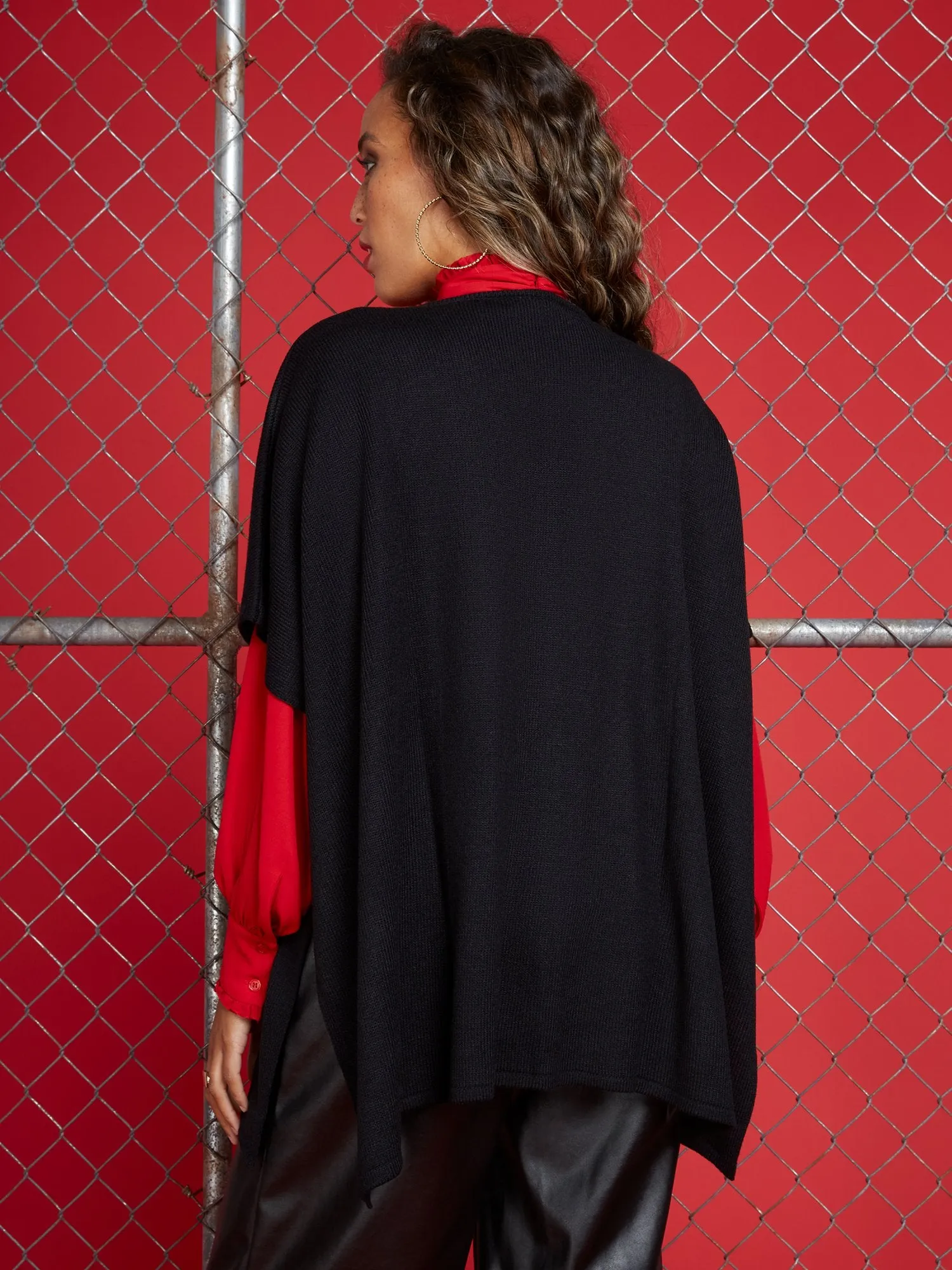 Faux-Leather Pocket Cape