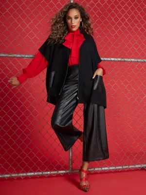 Faux-Leather Pocket Cape