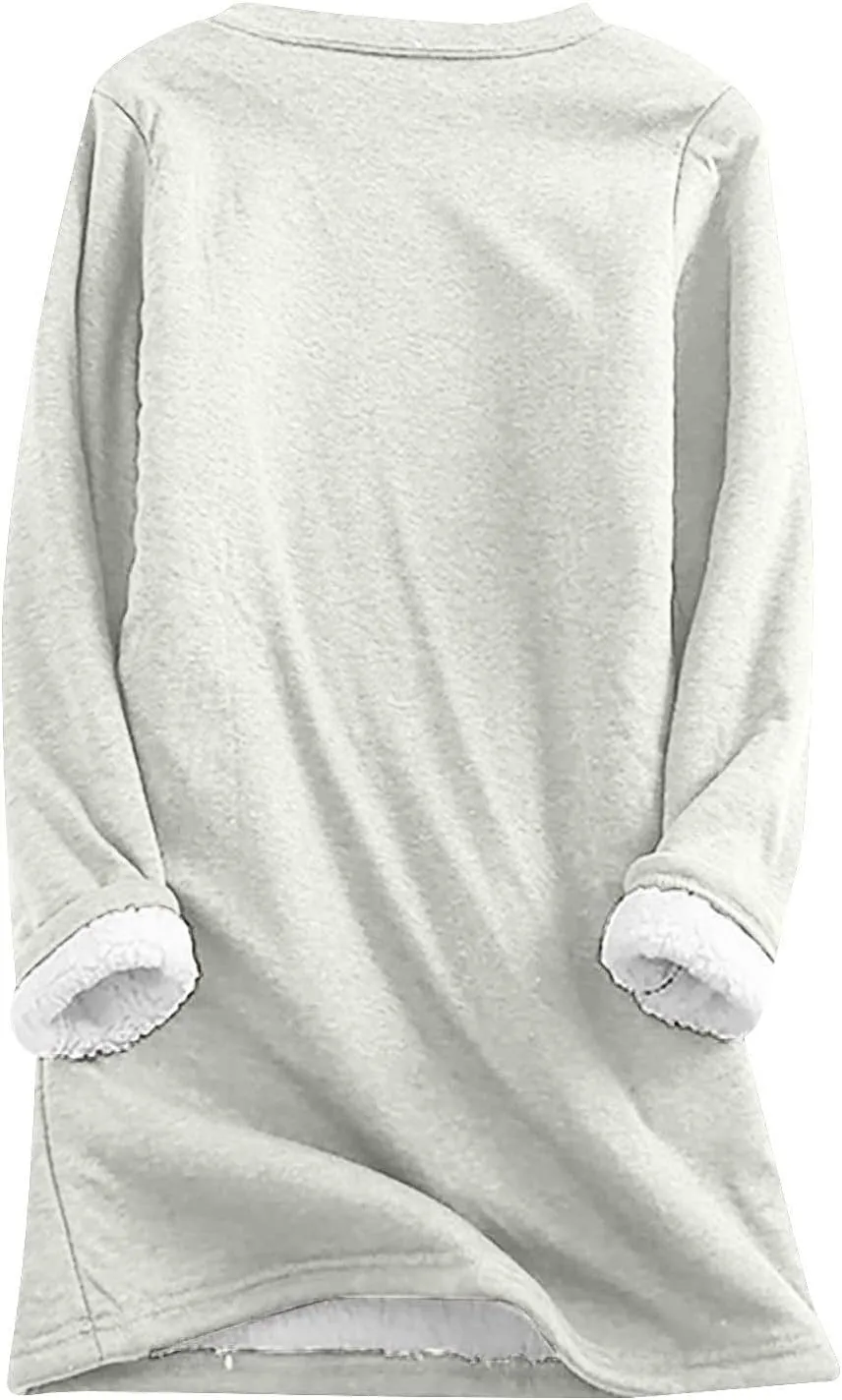 Fleece Lined Sweatshirts for Women Crewneck Warm Sherpa Sweatshirt Pullover 2024 Winter Thermal Underwear Loungewear