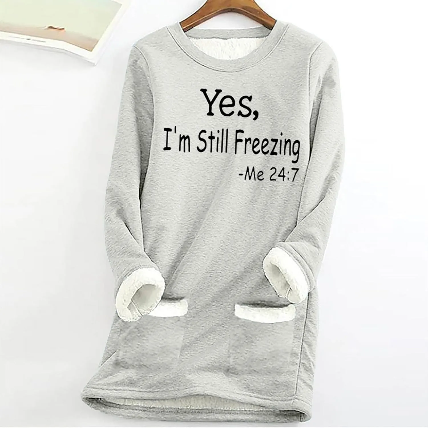 Fleece Lined Sweatshirts for Women Crewneck Warm Sherpa Sweatshirt Pullover 2024 Winter Thermal Underwear Loungewear