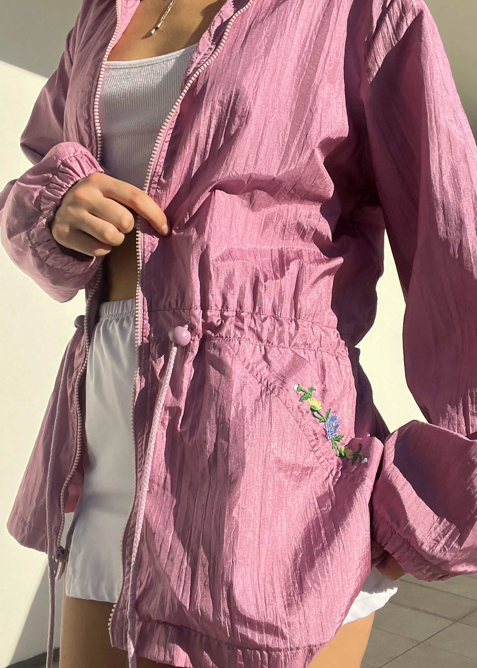 Floral Embroidered Mauve Windbreaker (M)
