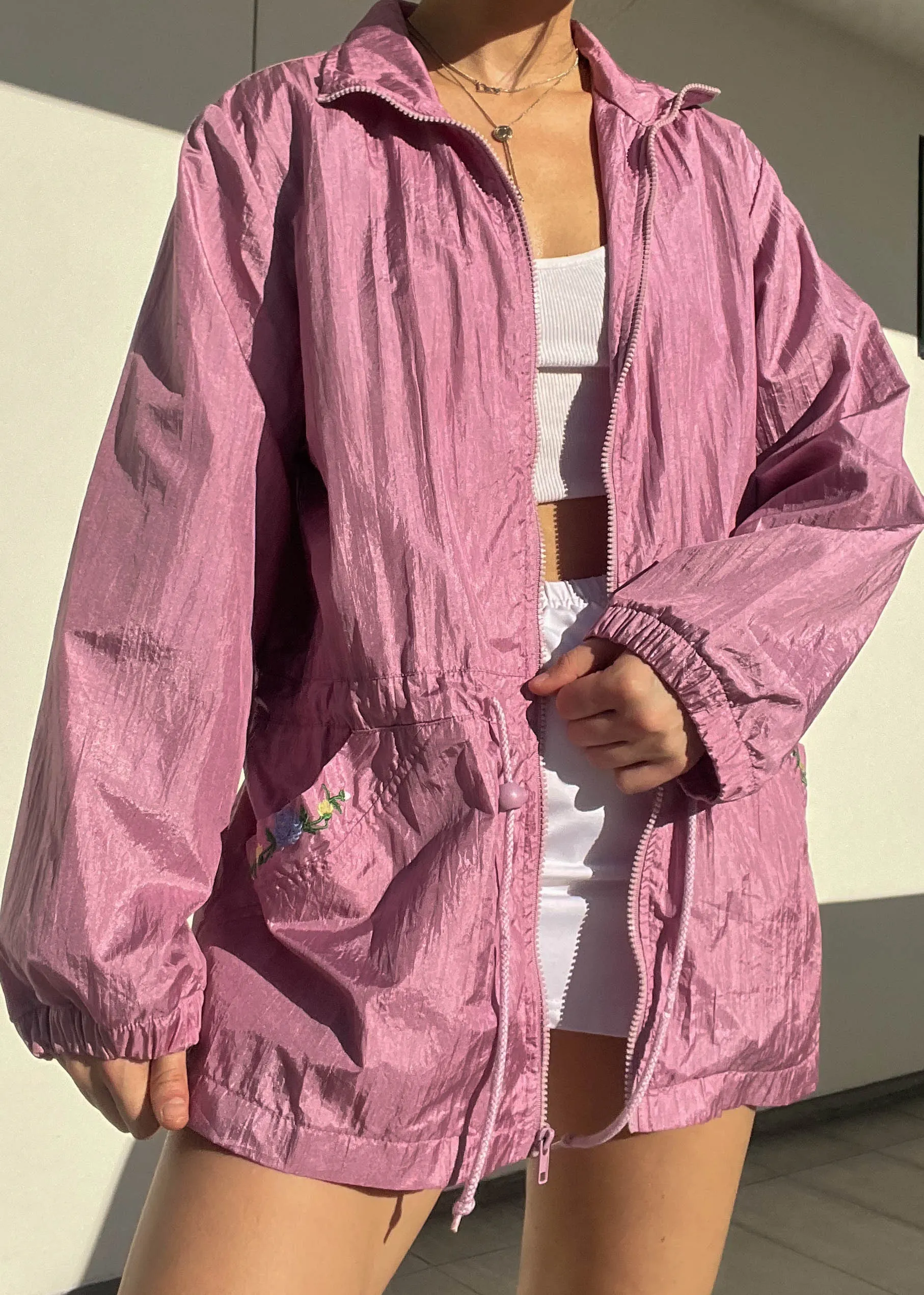 Floral Embroidered Mauve Windbreaker (M)