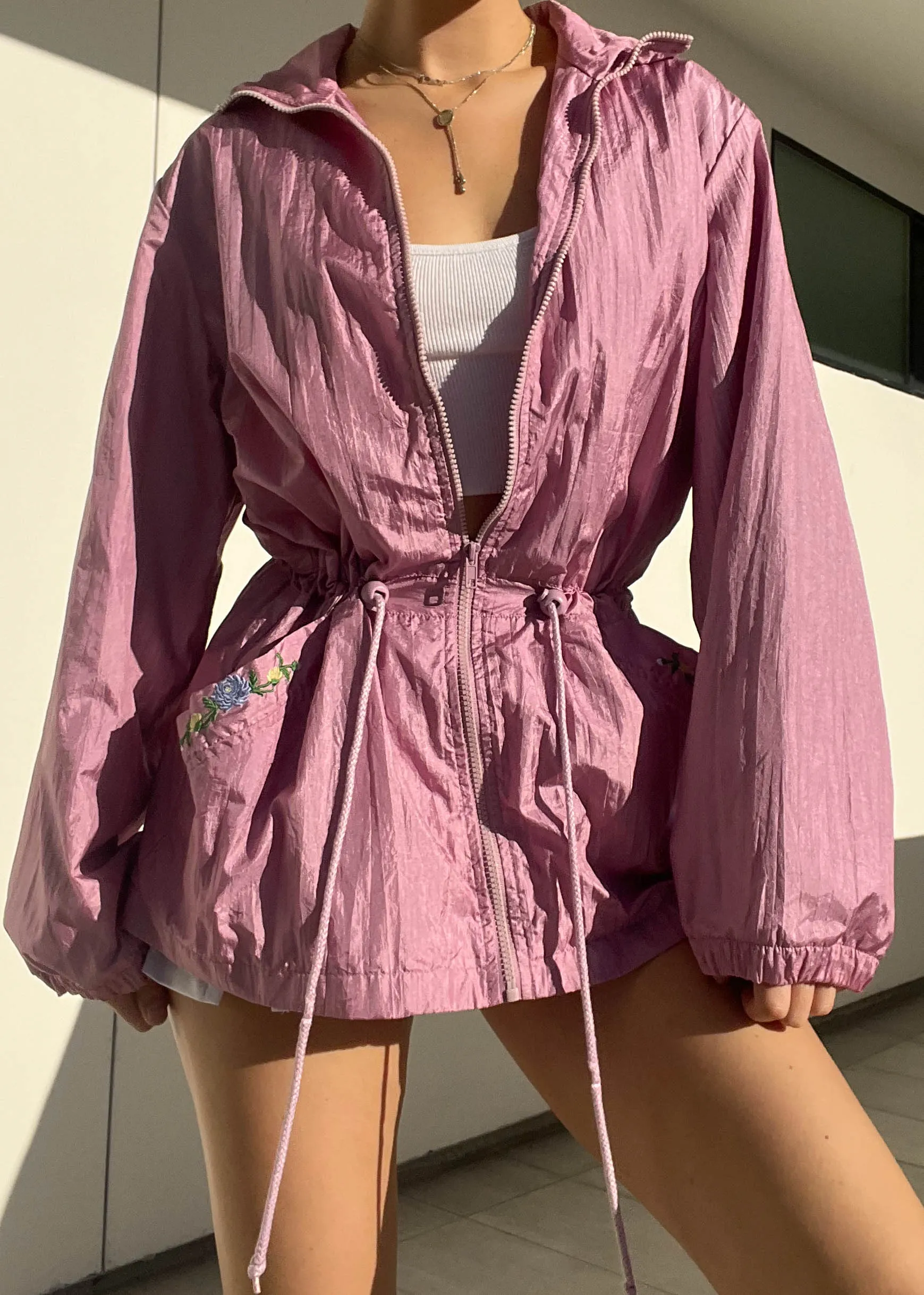 Floral Embroidered Mauve Windbreaker (M)