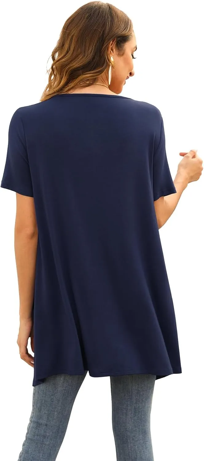 Floral Short Sleeve Cardigans for Women Casual Drape Open Front Lightweight Summer Cardigan with Pocket High Low Hem