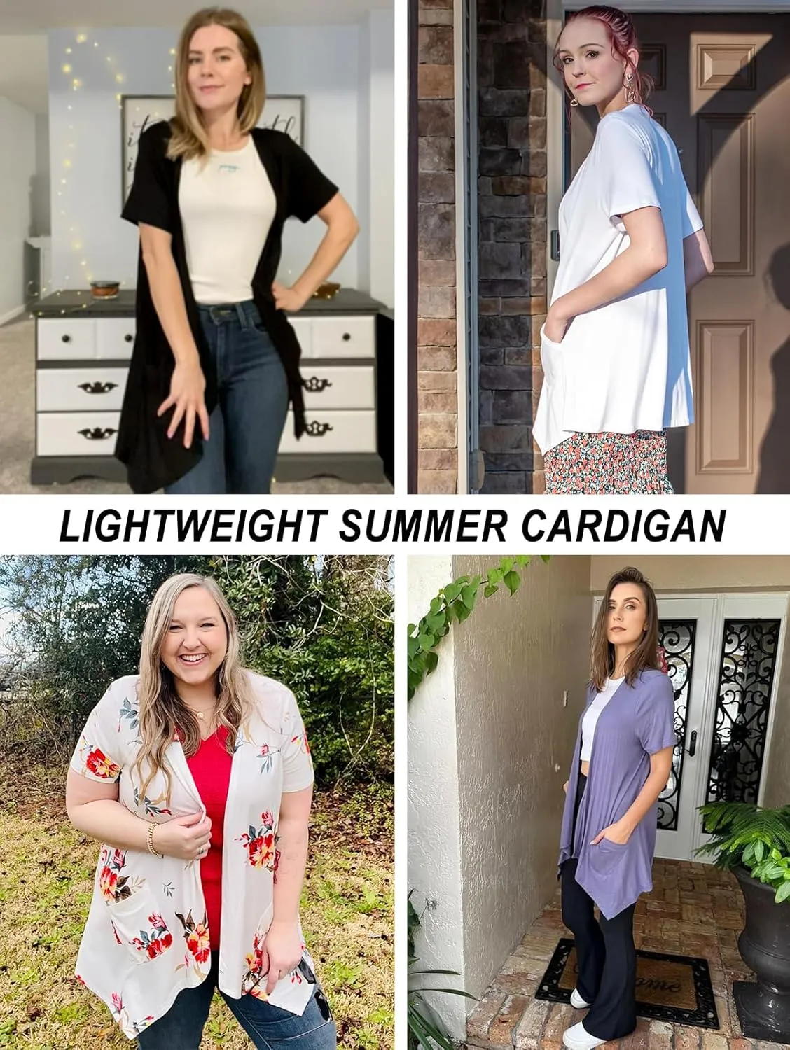 Floral Short Sleeve Cardigans for Women Casual Drape Open Front Lightweight Summer Cardigan with Pocket High Low Hem