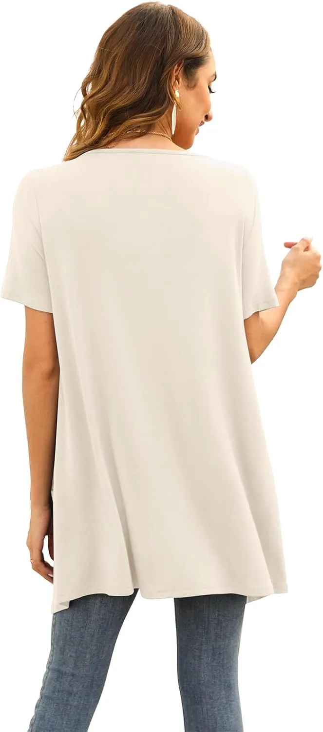 Floral Short Sleeve Cardigans for Women Casual Drape Open Front Lightweight Summer Cardigan with Pocket High Low Hem