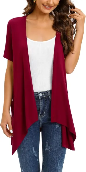 Floral Short Sleeve Cardigans for Women Casual Drape Open Front Lightweight Summer Cardigan with Pocket High Low Hem