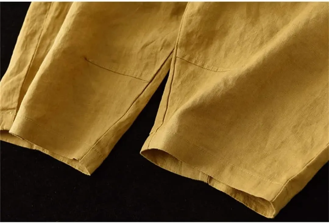 Fnfmrfmr Women Solid Cotton Linen Harem Pants Elastic Waist Pockets Loose Ankle-Length Pants