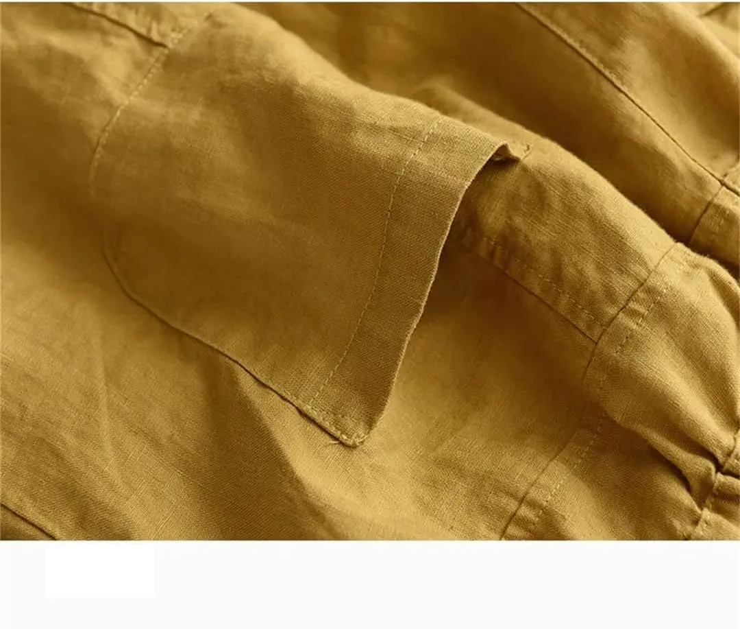 Fnfmrfmr Women Solid Cotton Linen Harem Pants Elastic Waist Pockets Loose Ankle-Length Pants