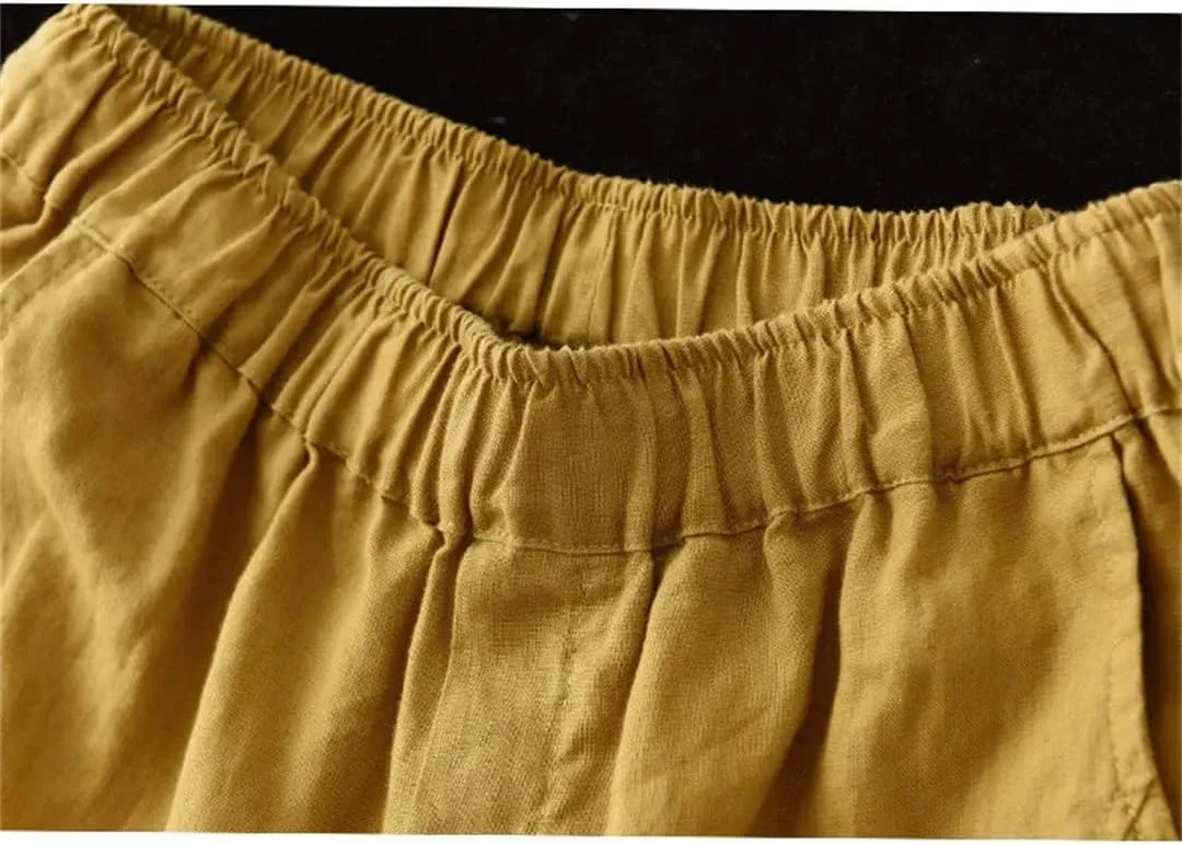 Fnfmrfmr Women Solid Cotton Linen Harem Pants Elastic Waist Pockets Loose Ankle-Length Pants