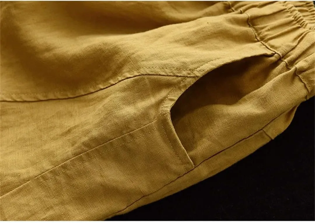 Fnfmrfmr Women Solid Cotton Linen Harem Pants Elastic Waist Pockets Loose Ankle-Length Pants