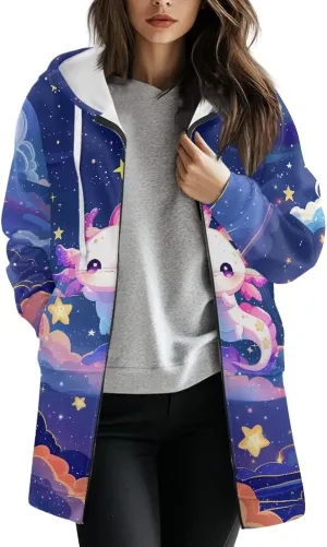 Full Zip up Hoodies Mid-Length Sweatshirt Cardigan Loose Casual Jackets Trendy Coat with Pockets S-3XL