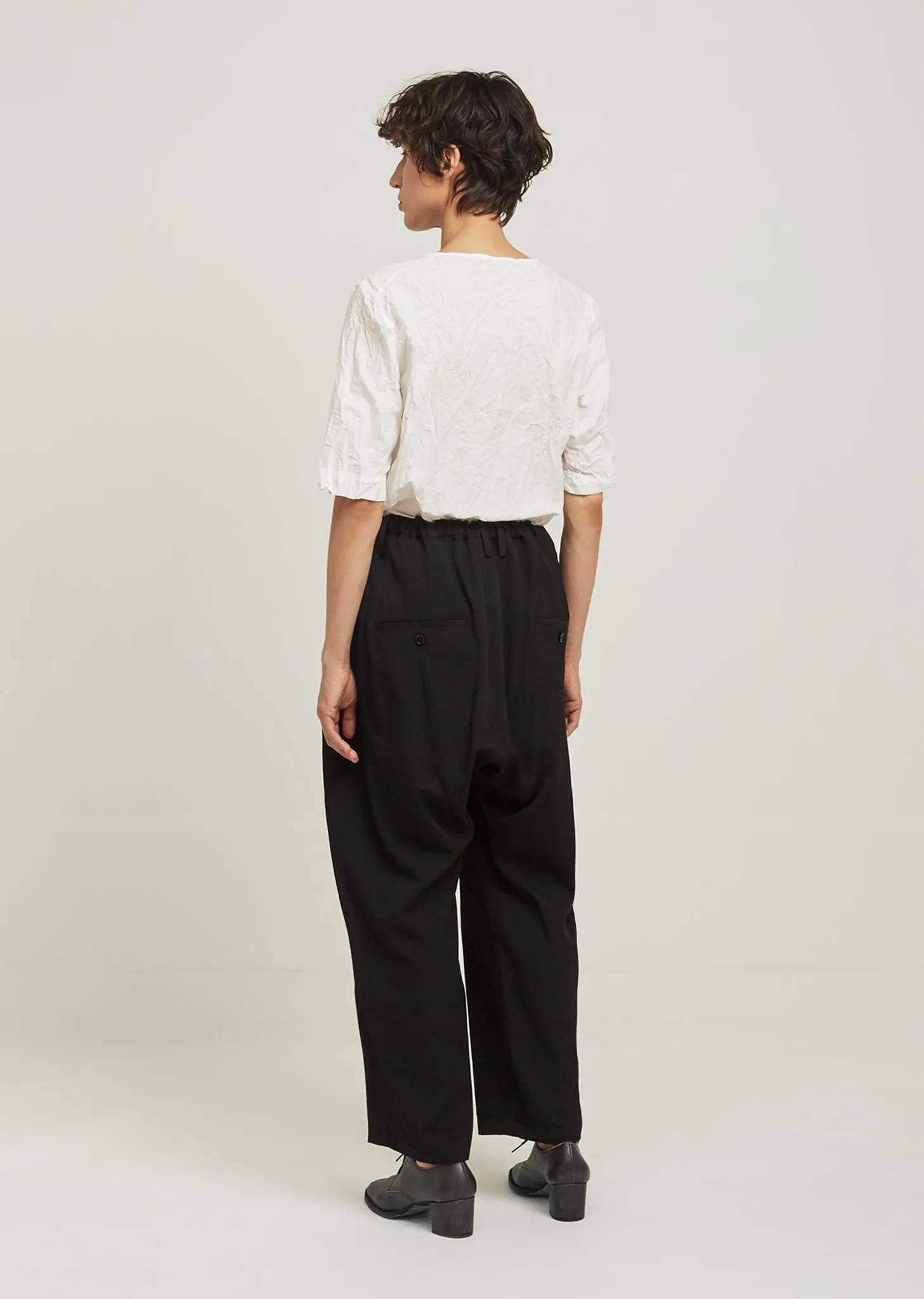 Gabardine West Gathered Waist Wool Pant