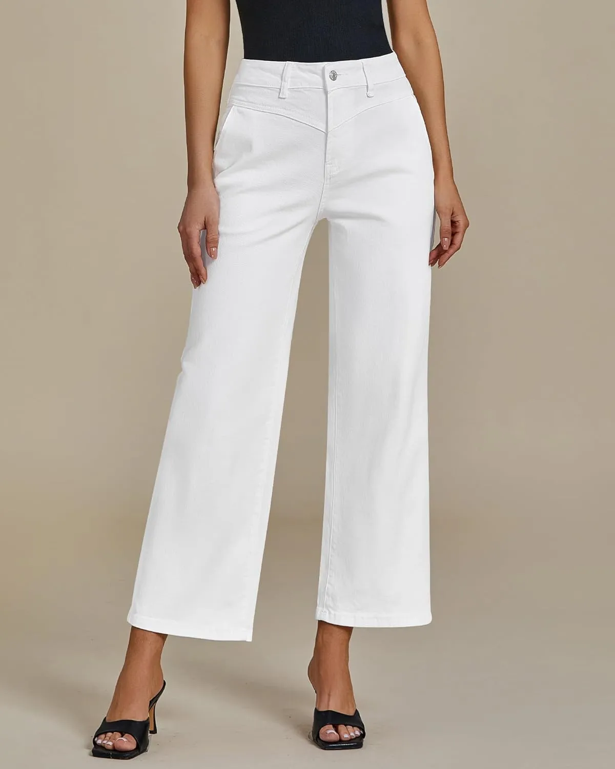 GRAPENT Wide Leg Jeans for Women Trendy Cropped High Waisted Front Yoke Casual Stretchy Denim Trousers Ankle Pants Jeans