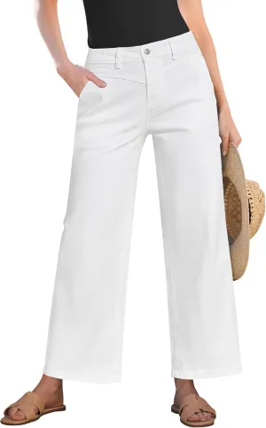 GRAPENT Wide Leg Jeans for Women Trendy Cropped High Waisted Front Yoke Casual Stretchy Denim Trousers Ankle Pants Jeans