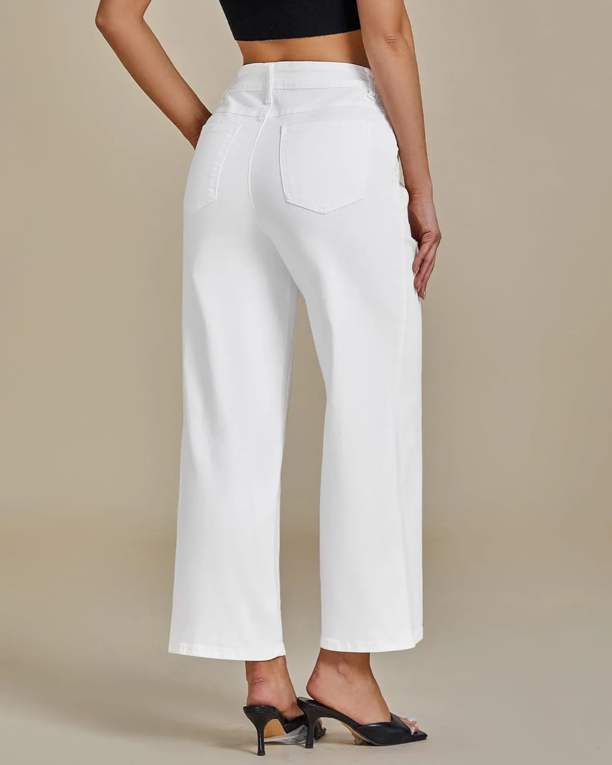 GRAPENT Wide Leg Jeans for Women Trendy Cropped High Waisted Front Yoke Casual Stretchy Denim Trousers Ankle Pants Jeans