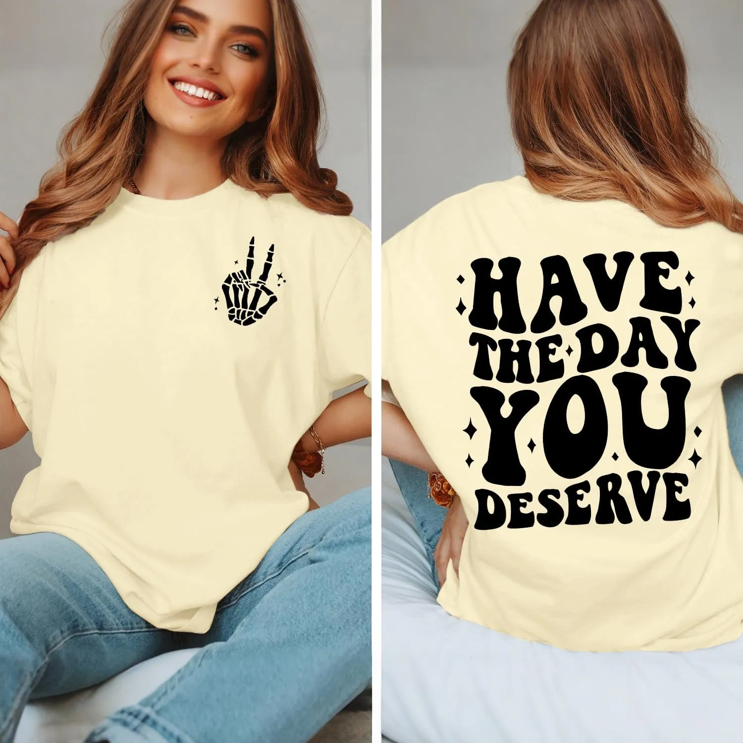 Graphic Tshirts for Women: Have The Day You Deserve Shirt Funny Skeletons Shirts Casual Graphic Tees Tops