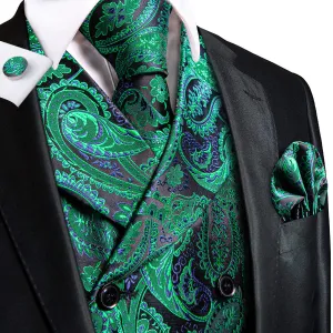 Green and Blue Paisley Jacquard Vest Set