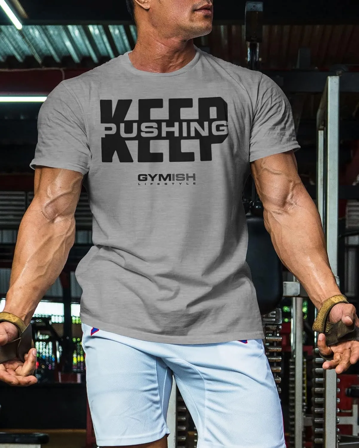 Gymish Lifestyle Keep Pushing Inspirational Gym Shirt to Push Your Self Workout Tshirt