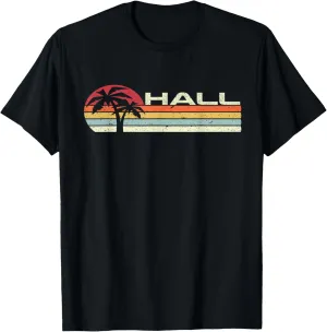 Hall Surname 80s 90s Vintage Sunset with Palm Trees T-Shirt