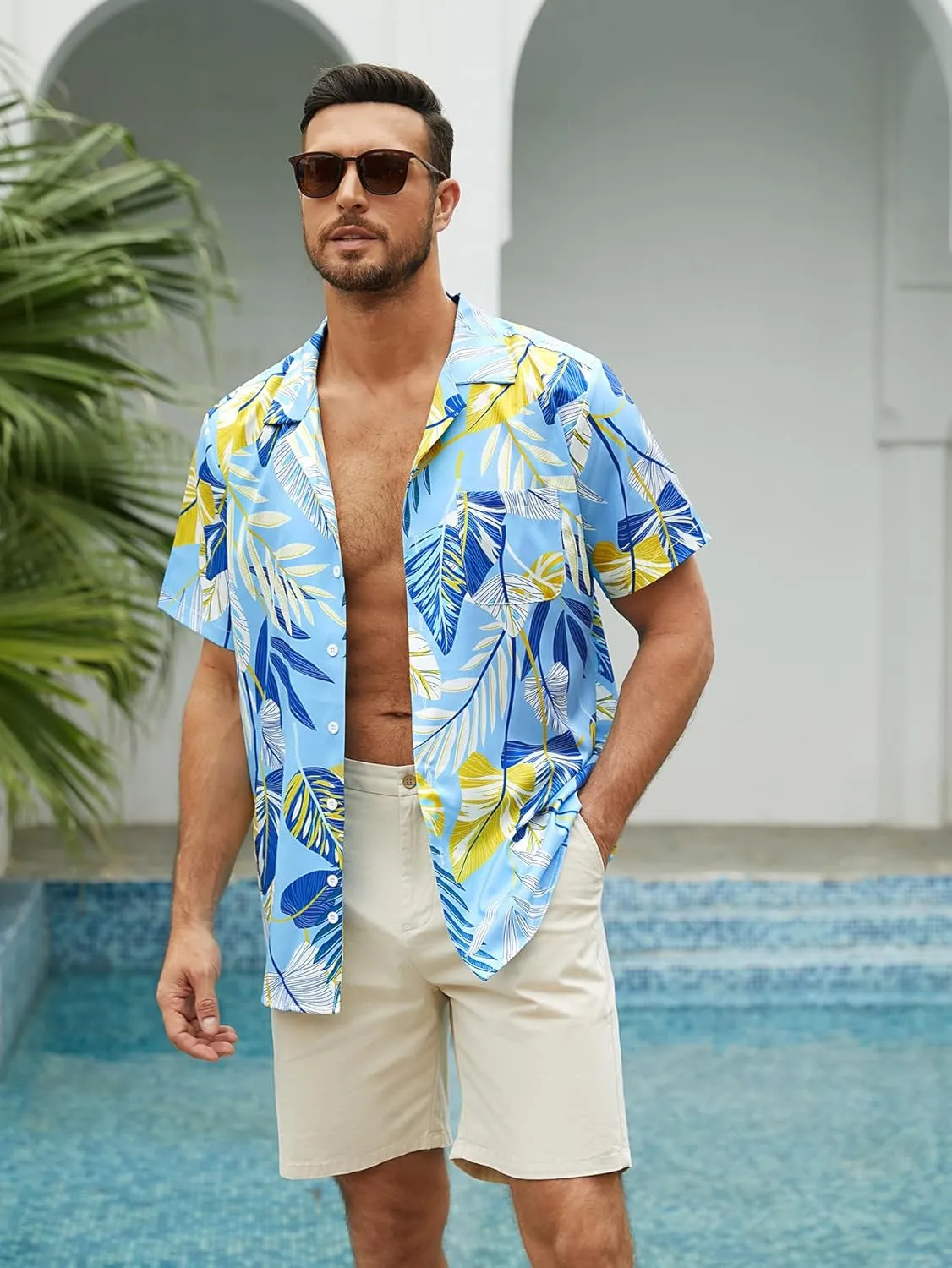 Hardaddy Men's Camp Collar Retro Vintage Bowling Button Down Shirt with Pocket Casual Short Sleeve Beach Shirts Summer