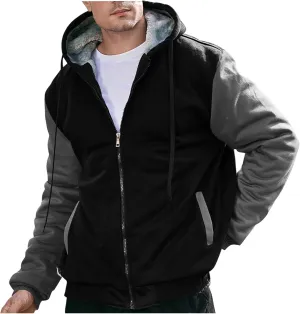 Heavyweight Fleece Hoodies for Men Full Zip Thick Sherpa Lined Sweatshirt Winter Warm Contrast Jackets with Pockets