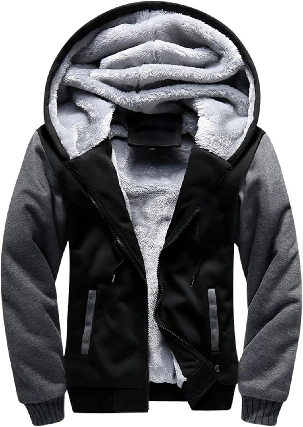 Heavyweight Fleece Hoodies for Men Full Zip Thick Sherpa Lined Sweatshirt Winter Warm Contrast Jackets with Pockets