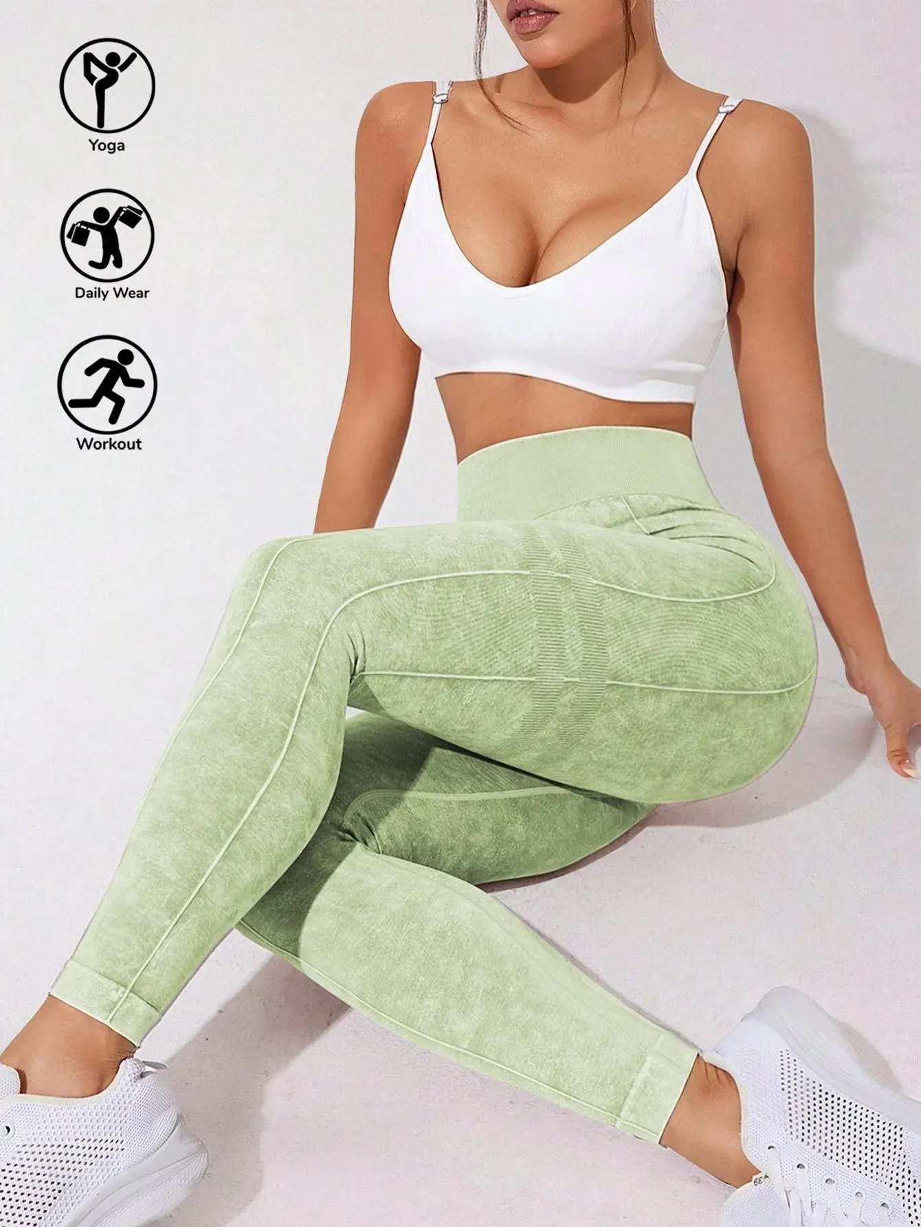 High Waist Acid Washed Seamless Leggings
