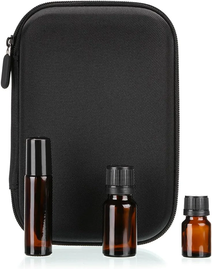 Hipiwe Hard Shell Essential Oil Carrying Case Holds 12 Bottles (Can hold 5ml, 10ml, &10ml Rollers) Travel Size Essential Oils Bag Organizer (Black)