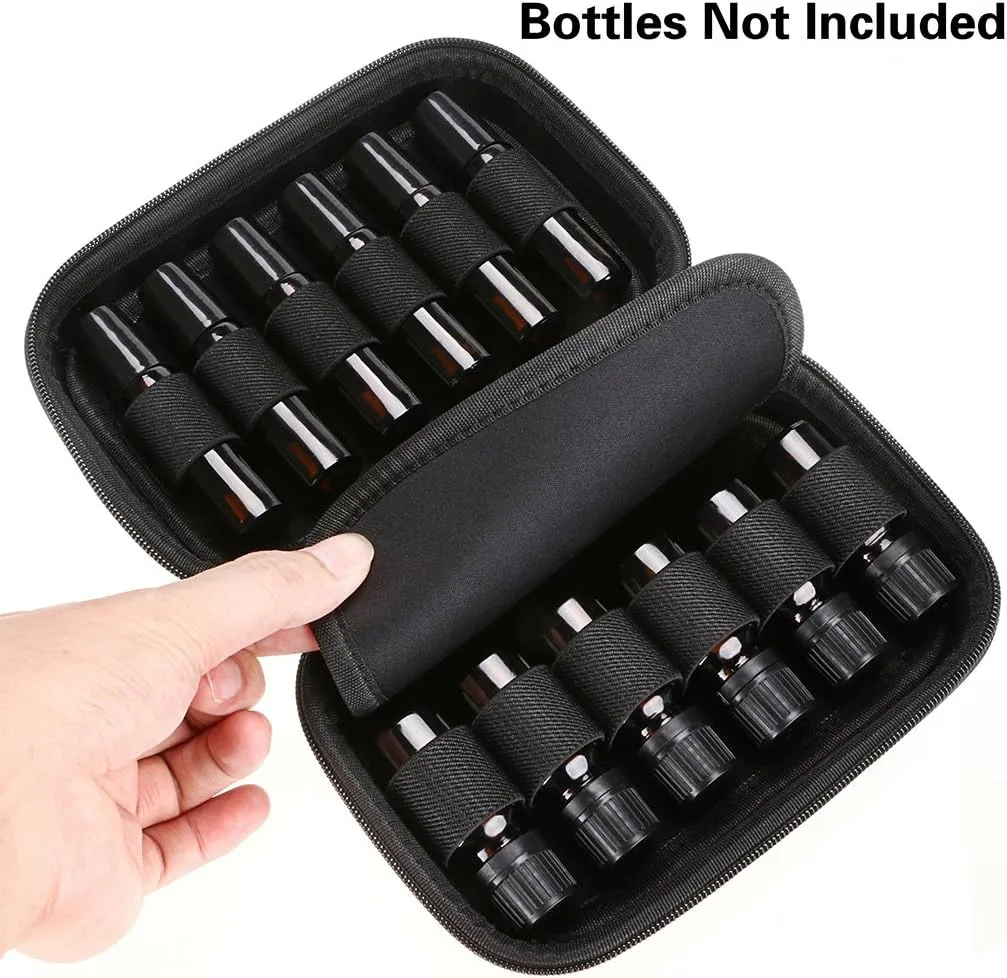 Hipiwe Hard Shell Essential Oil Carrying Case Holds 12 Bottles (Can hold 5ml, 10ml, &10ml Rollers) Travel Size Essential Oils Bag Organizer (Blue)
