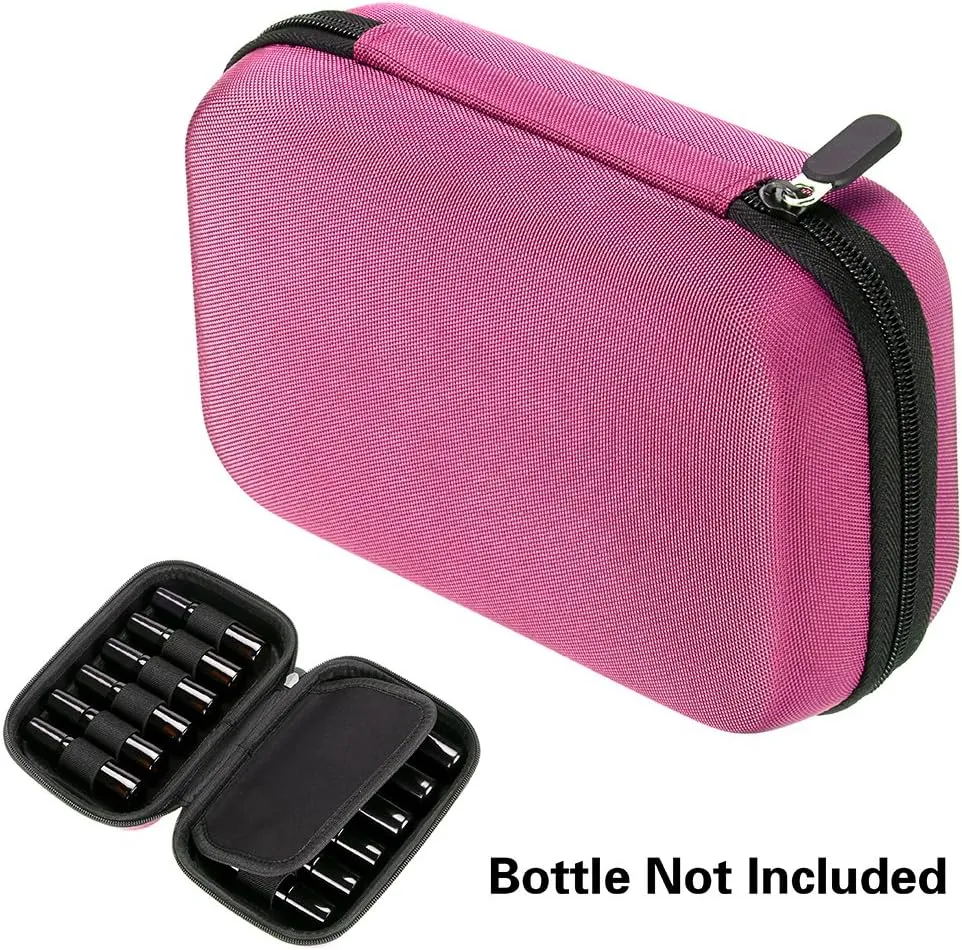 Hipiwe Hard Shell Essential Oil Carrying Case Holds 12 Bottles (Can hold 5ml, 10ml, &10ml Rollers) Travel Size Essential Oils Bag Organizer (Pink)