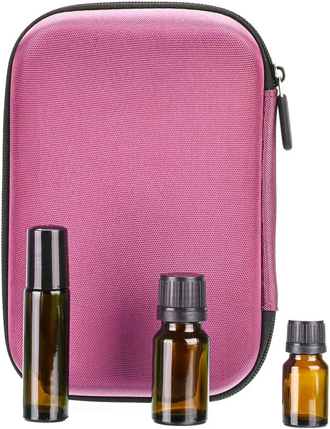 Hipiwe Hard Shell Essential Oil Carrying Case Holds 12 Bottles (Can hold 5ml, 10ml, &10ml Rollers) Travel Size Essential Oils Bag Organizer (Pink)