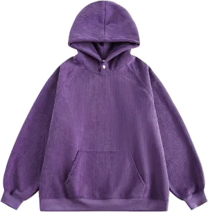 hlysgo Corduroy Hoodies for Men Women, Oversized Sweatshirt with Pocket Casual Thicken Hoodies Pullover Fall Winter Clothes