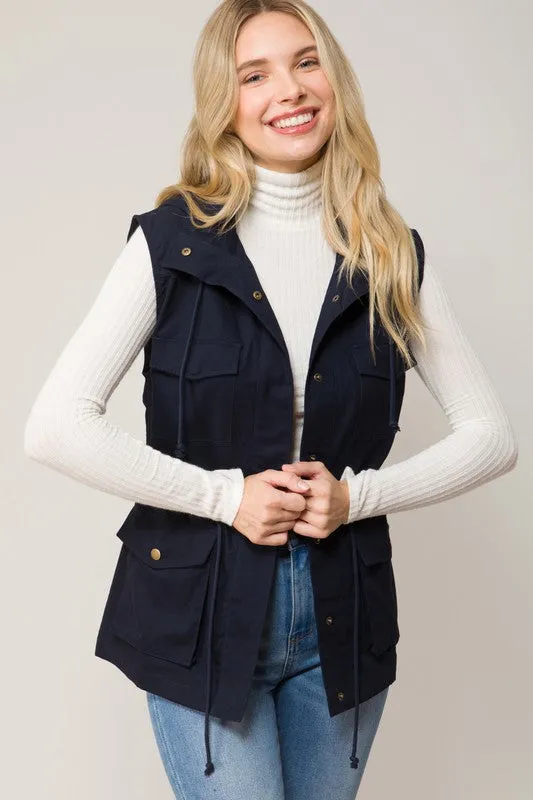 Hoodied Military Anorak Utility Vest Jacket