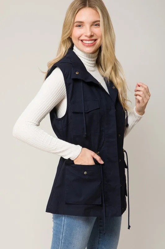 Hoodied Military Anorak Utility Vest Jacket