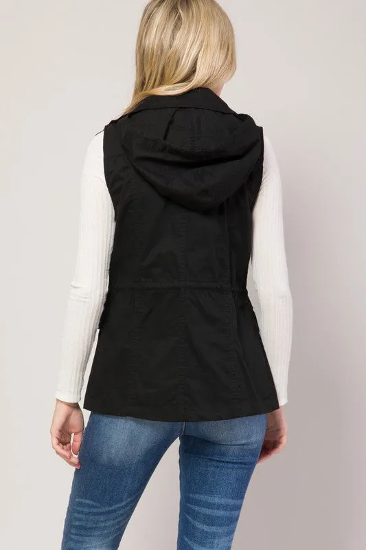 Hoodied Military Anorak Utility Vest Jacket