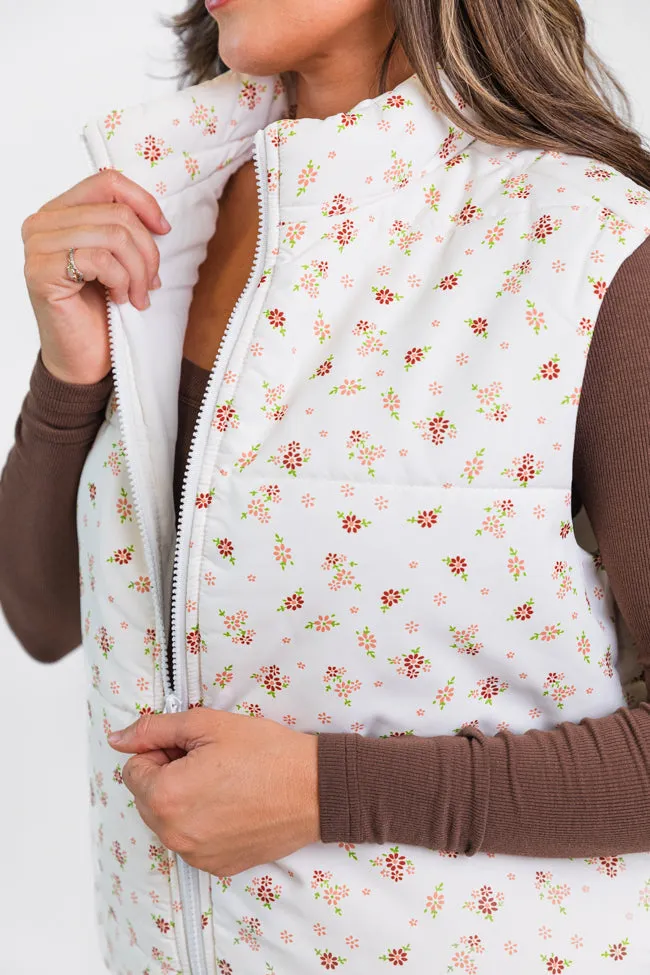 In A Bubble Ivory Floral Puffer Vest FINAL SALE