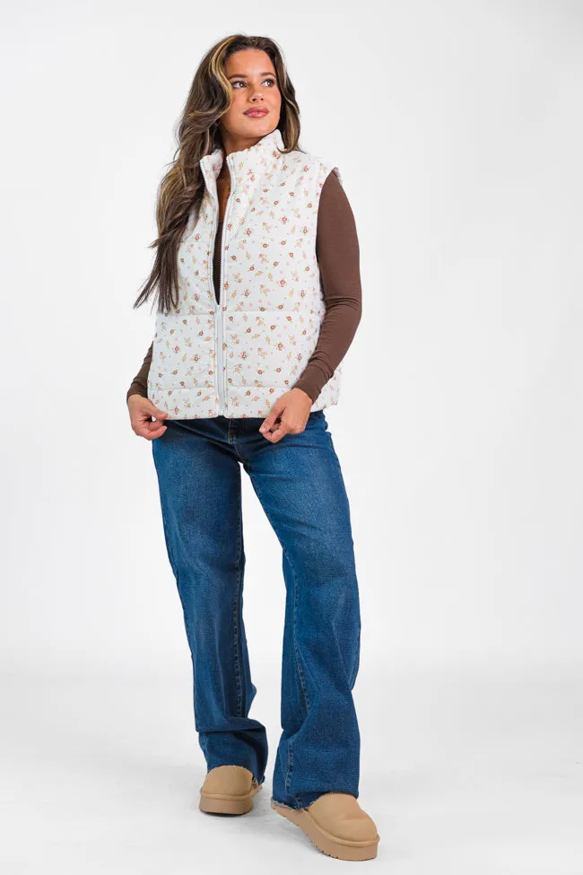 In A Bubble Ivory Floral Puffer Vest FINAL SALE